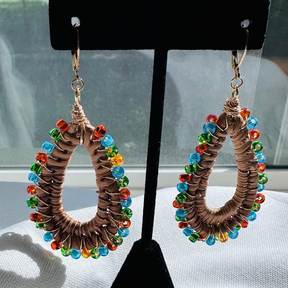Vibrant Multicolor Beaded Teardrop Earrings
